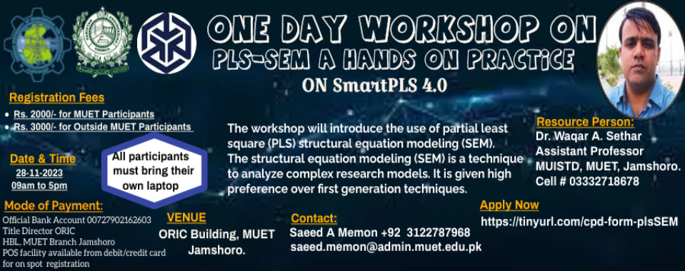 One Day Workshop on PLS-SEM MUET Jamshoro (A hands on Practice)