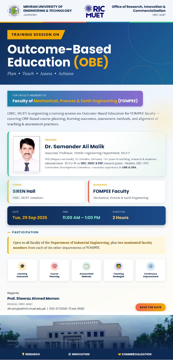 Poseter for Training Session on Outcome-Based Education (OBE) Organized for FOMPEE Faculty