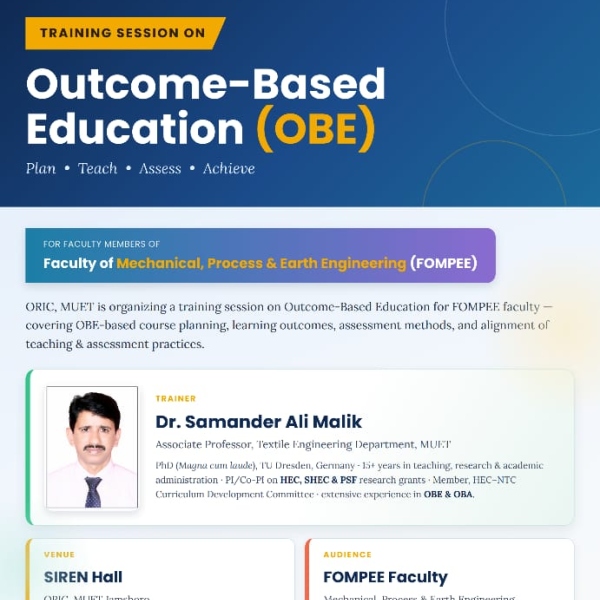 Poseter for Training Session on Outcome-Based Education (OBE) Organized for FOMPEE Faculty